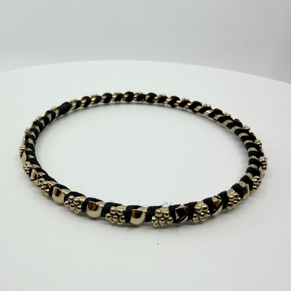 Vintage Gold Tone Beaded Wrap Bangle Bracelet - Stackable Mixed Media